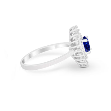Art Deco Wedding Bridal Ring Baguette Simulated Blue Sapphire CZ 925 Sterling Silver